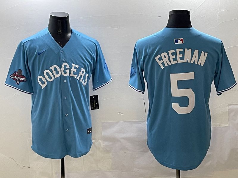 Men Los Angeles Dodgers #5 Freeman Light Blue Throwback Game 2025 Nike MLB Jersey style 15->los angeles dodgers->MLB Jersey
